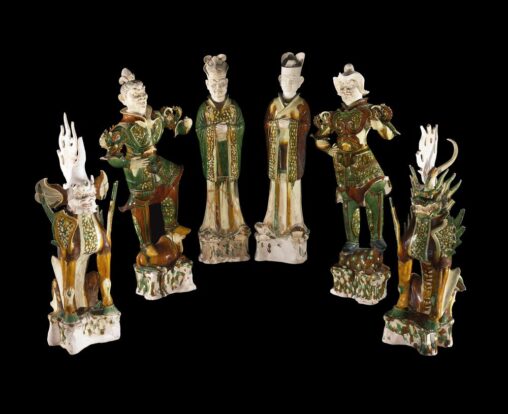 6 mingqi figures, made with tri-color glazes